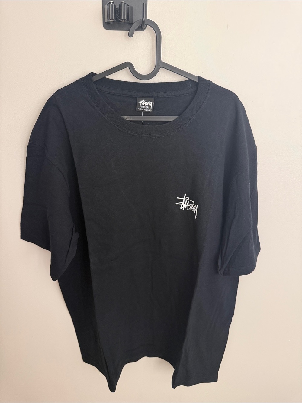 Stussy Black Short Sleeve Tee with Small White Script Logo
